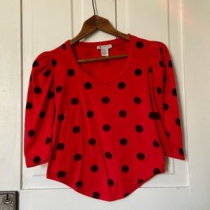 Cute Pinup Red Baby Doll Puff Sleeve Black Polkadot Vintage Top Sz M Ladybug